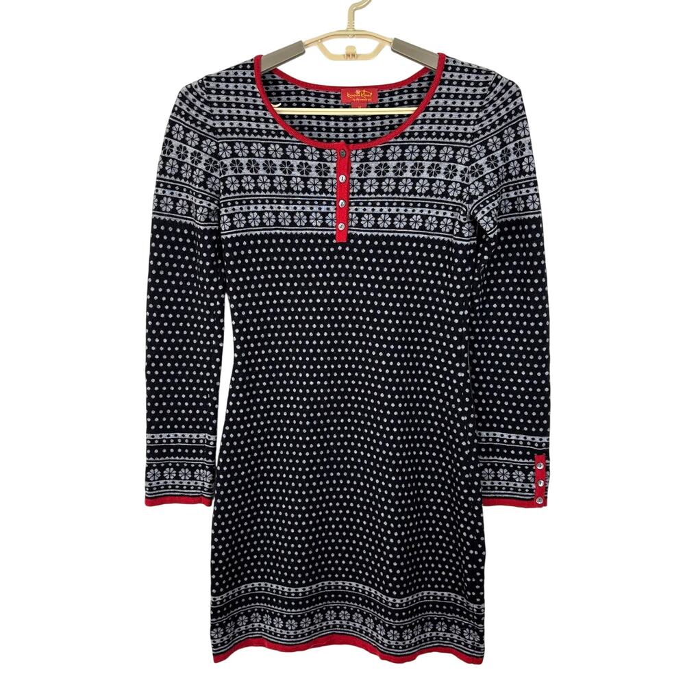 Krimson Klover Henley Sweater Dress Merino Wool Black Gray Red long sleeve
